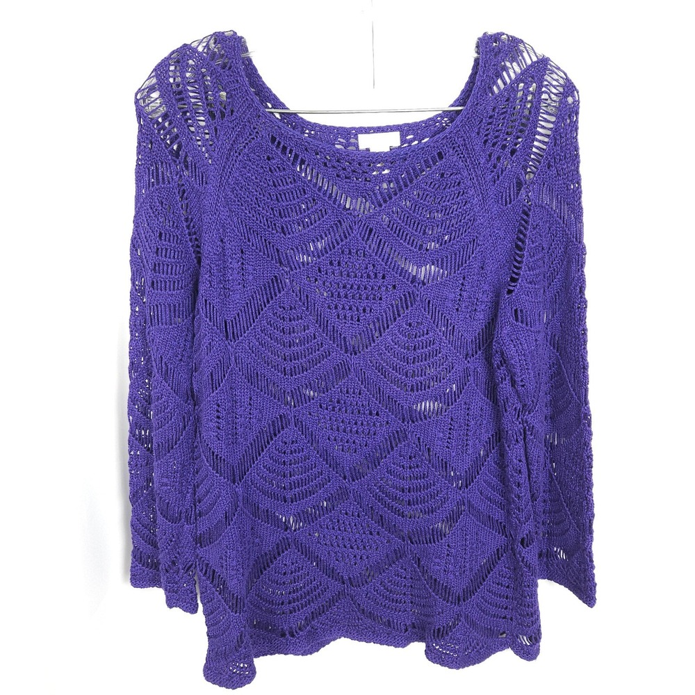 Chico's‎ Women's Purple Open Knit Sweater Size 1 US 8 Cotton Blend